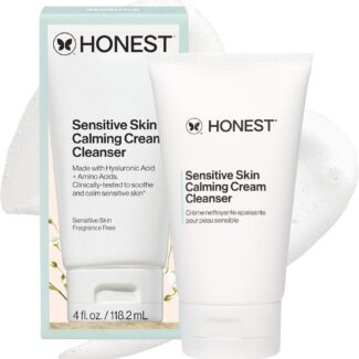 Honest Beauty Sensitive Skin Calming Cream Cleanser, Gently Cleanses Hydrates Calms, Hypoallergenic, Fragrance-Free, Vegan, 4 fl oz